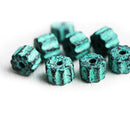 8pc Green patina rondelle Wheel ceramic beads 6x9mm
