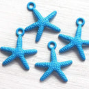 4pc Blue Starfish Charms Painted Metal Casting