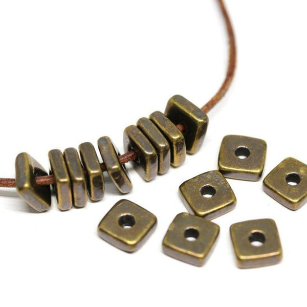 8mm Brass coated metalized ceramic square beads 15pc