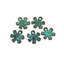 5pc Tiny Sun charms 10mm, green patina
