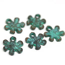 5pc Tiny Sun charms 10mm, green patina