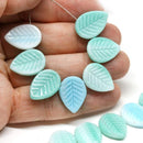 12x16mm Mint green side drilled leaf Czech glass beads - 10pc