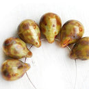 6Pc Picasso Teardrop beads briolettes, Green Brown czech glass drops - 10x14mm