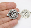 22mm Antique silver round bracelet connector 2Pc