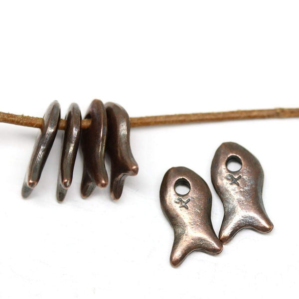 6pc Antique Copper primitive small Fish charms 14mm