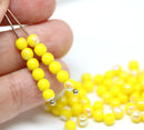 4mm round druk Yellow beads, Czech glass round spacers, AB finish - about 80Pc