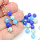 6mm Blue beads mix, Czech glass melon shape round beads - 40pc