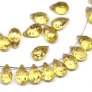 6x9mm Amber yellow teardrop glass beads with golden flakes - 30pc