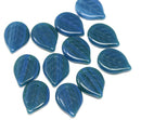 18x13mm Montana Blue large glass leaves, Czech glass beads, 12Pc