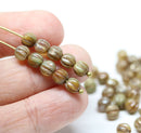 5mm Lustered beige brown green druk round melon beads Picasso finish - 40Pc