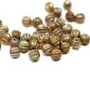 5mm Lustered beige brown green druk round melon beads Picasso finish - 40Pc