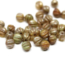 5mm Lustered beige brown green druk round melon beads Picasso finish - 40Pc