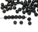 5mm Jet black round druk melon beads, czech glass black spacers - 50Pc