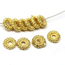6mm Golden daisy rondelle beads, Greek metal casting 1mm hole, 10pc