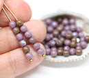 4mm Opaque Purple Czech glass round druk beads, Picasso finish - about 80pc