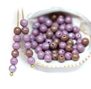 4mm Opaque Purple Czech glass round druk beads, Picasso finish - about 80pc