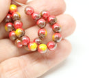 6mm Red yellow czech glass round beads with luster 30Pc