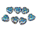 15mm Fancy heart, aqua blue czech glass beads, AB finish - 6Pc