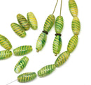 14x7mm Green yellow long barrel czech glass beads, mixed color 25Pc