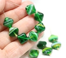 12mm Dark green  yellow mixed Rhombus shape beads, 15pc