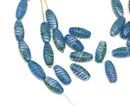 14x7mm Blue green long barrel czech glass beads, mixed color 25Pc