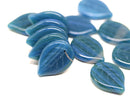 18x13mm Montana Blue large glass leaves, Czech glass beads, 12Pc