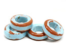 22mm Blue brown ceramic ring donut beads, 4pc