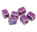 11x8mm Purple rectangle ceramic beads, AB finish, 2mm hole, 6pc