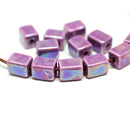 11x8mm Purple rectangle ceramic beads, AB finish, 2mm hole, 6pc