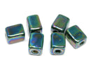 11x8mm Dark green rectangle ceramic beads, AB finish, 2mm hole, 6pc