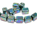 11x8mm Dark green rectangle ceramic beads, AB finish, 2mm hole, 6pc