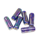 17mm Dark blue Long ceramic tube beads, AB finish 2.5mm hole, 6pc