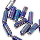 17mm Dark blue Long ceramic tube beads, AB finish 2.5mm hole, 6pc