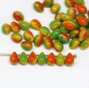 5x7mm Yellow orange green teardrops, czech glass - 50pc