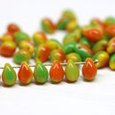5x7mm Yellow orange green teardrops, czech glass - 50pc