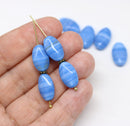 15x9mm Blue oval, Mixed blue yellow czech glass beads - 15pc
