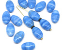 15x9mm Blue oval, Mixed blue yellow czech glass beads - 15pc