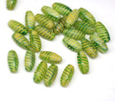14x7mm Green yellow long barrel czech glass beads, mixed color 25Pc