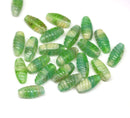 14x7mm Green beige long barrel czech glass beads, mixed color 25Pc
