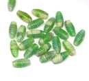 14x7mm Green beige long barrel czech glass beads, mixed color 25Pc