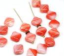 12mm Rhombus Light red white mixed color beads - 20pc