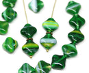 12mm Dark green  yellow mixed Rhombus shape beads, 15pc