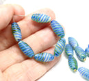 14x7mm Blue green long barrel czech glass beads, mixed color 25Pc