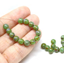 6mm Green picasso druk round czech glass bead spacers - 30Pc