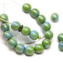 6mm Blue green druk round czech glass bead spacers - 30Pc
