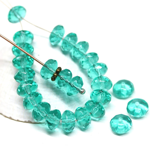 4x7mm Light teal czech glass rondelle beads, Light green - 25pc