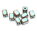 11x8mm Blue brown rectangle ceramic beads, 2mm hole, 8pc