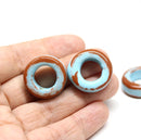 22mm Blue brown ceramic ring donut beads, 4pc