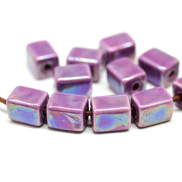 11x8mm Purple rectangle ceramic beads, AB finish, 2mm hole, 6pc