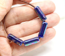 17mm Dark blue Long ceramic tube beads, AB finish 2.5mm hole, 6pc